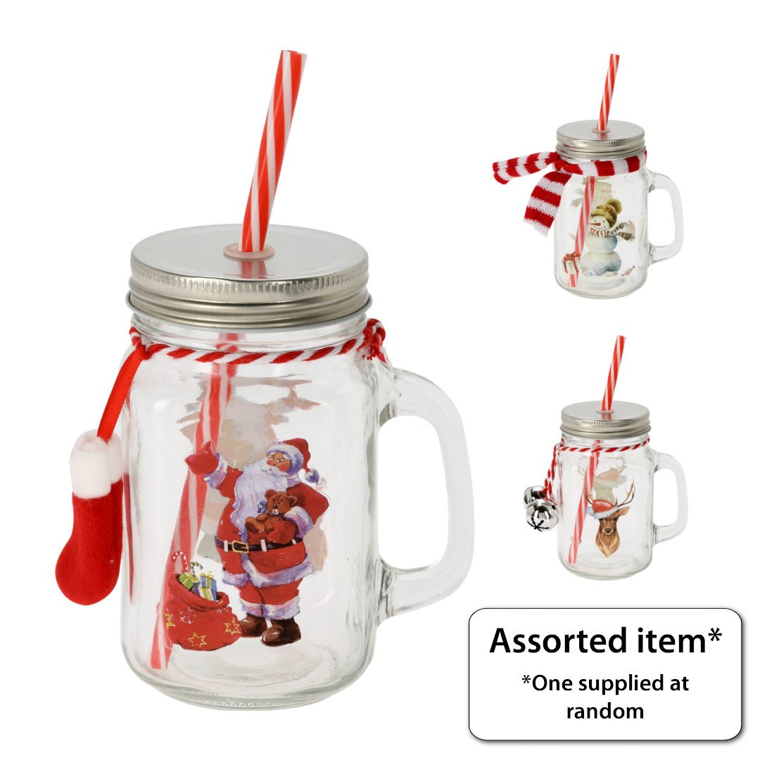 Xmas Jar with Handle 450ml - XMAS LANTERNS/ BOTTLES - Beattys of Loughrea