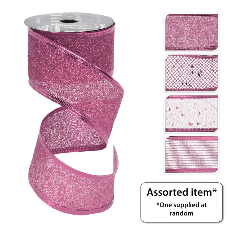 Pink Mesh Ribbon 2700 x 25mm - XMAS RIBBON TINSEL - Beattys of Loughrea