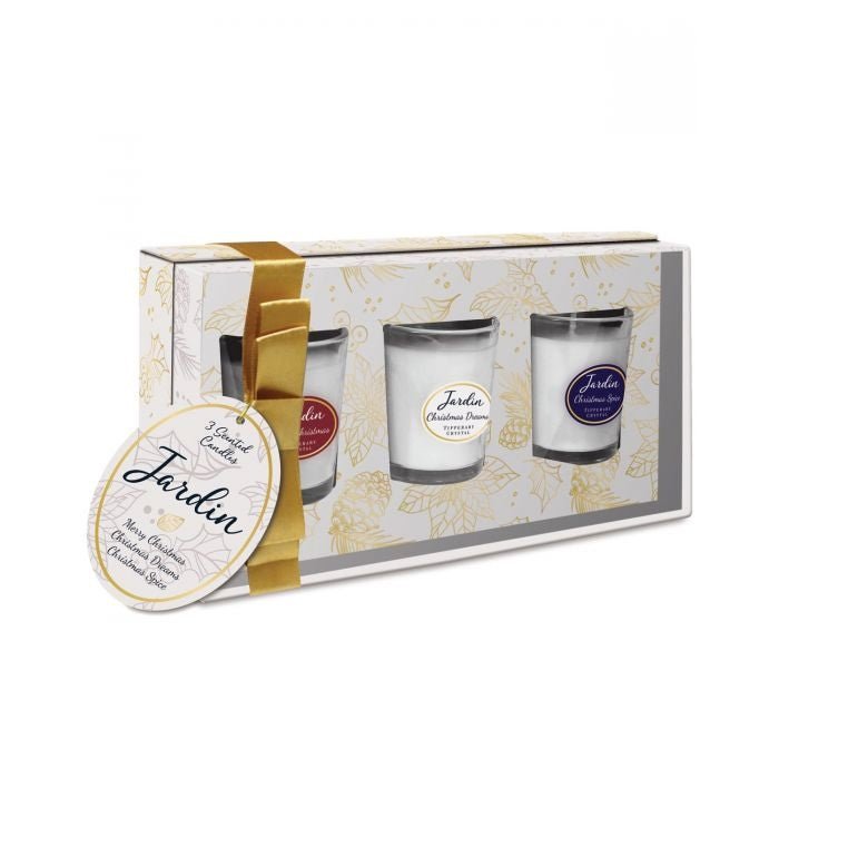 TIPPERARY CRYSTAL Jardin Collection 3 Mini Candles - White Box - CANDLES - Beattys of Loughrea
