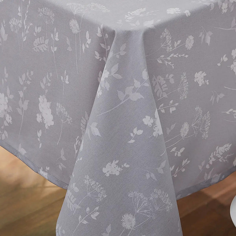 Catherine Lansfield Meadowsweet Floral 132 x 178cm Tablecloth White/Grey - TABLECLOTHS/RUNNERS - Beattys of Loughrea