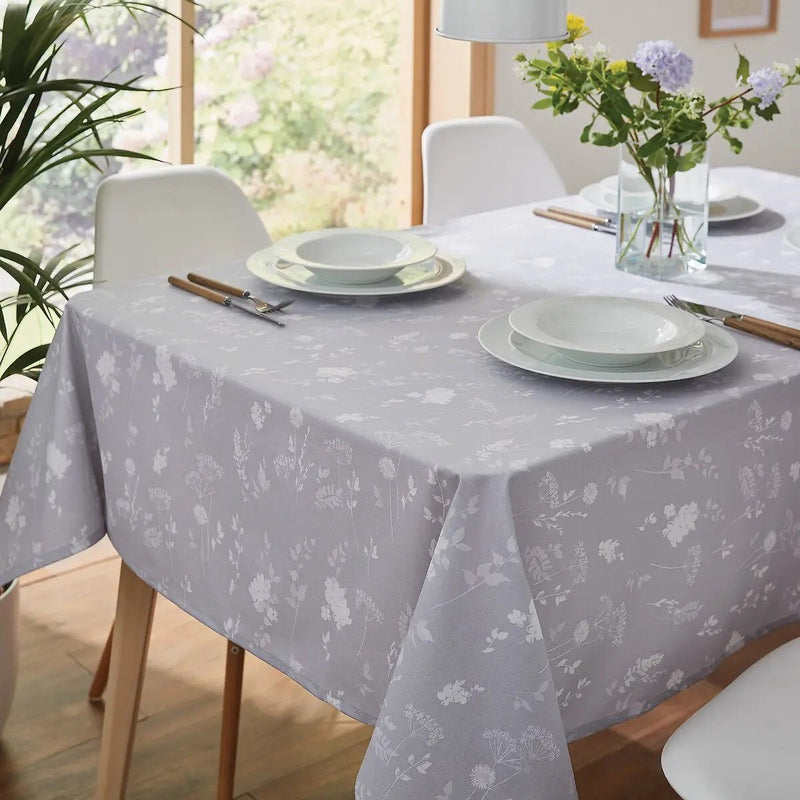 Catherine Lansfield Meadowsweet Floral 132 x 178cm Tablecloth White/Grey - TABLECLOTHS/RUNNERS - Beattys of Loughrea