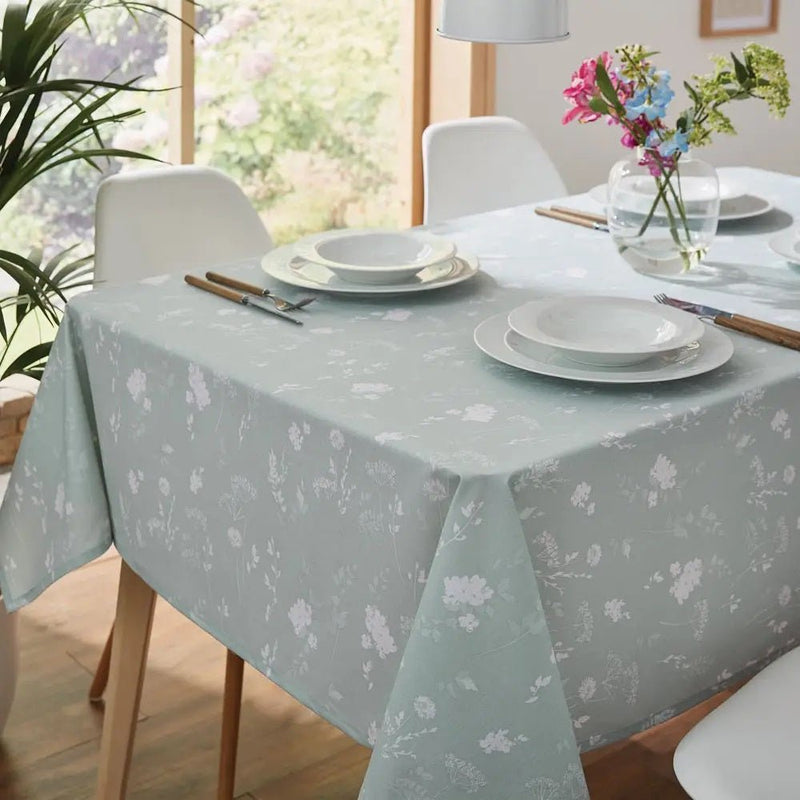Catherine Lansfield Meadowsweet Floral 132 x 178cm Tablecloth Green/White - TABLECLOTHS/RUNNERS - Beattys of Loughrea
