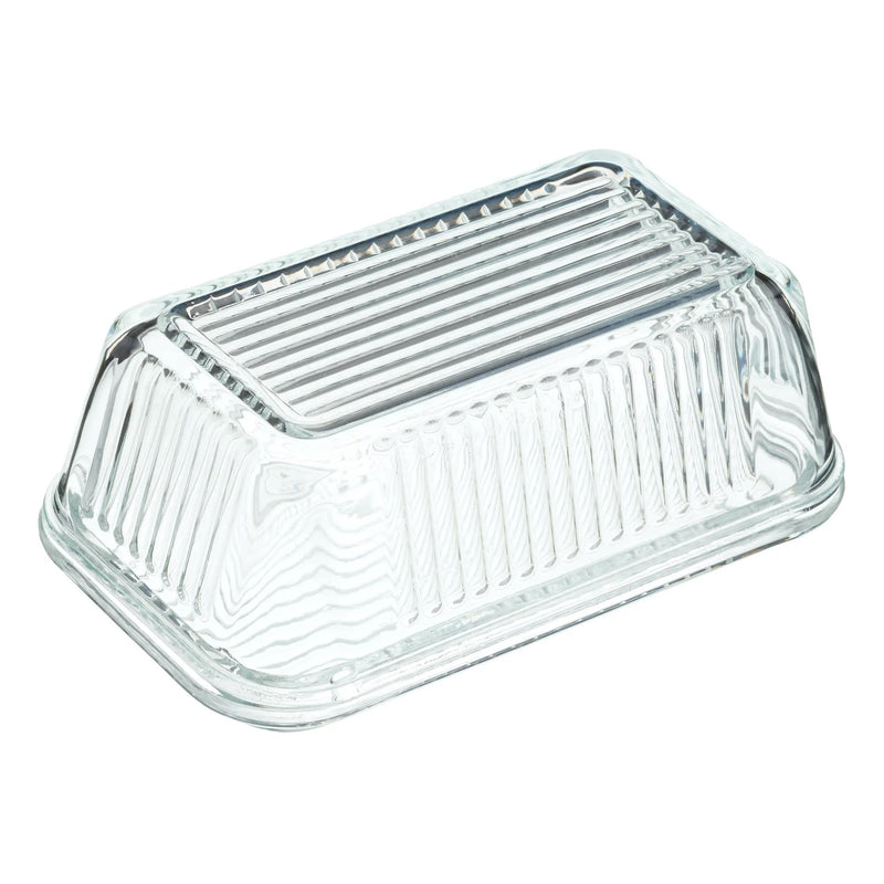 Glass Embossed Vintage Style Covered Butter Dish - GENERAL LOOSE WARE - Beattys of Loughrea