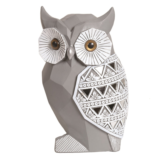 Geo Owl Grey 20.5cm - ORNAMENTS - Beattys of Loughrea