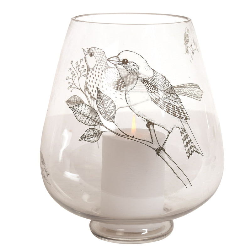 Bird Print Hurricane 23.5cm (Candle not included) - CANDLE HOLDERS / Lanterns - Beattys of Loughrea