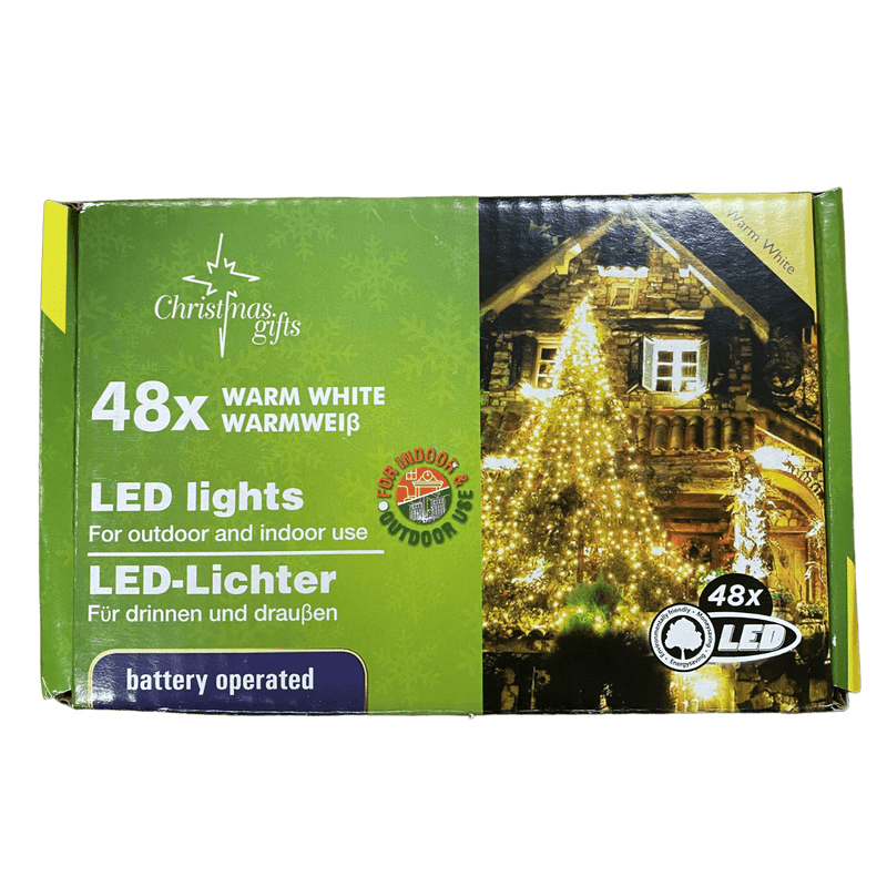 Christmas Lights 48 Led with Green Cable Battery Operated - XMAS BATTERY OPERATED LIGHTS - Beattys of Loughrea