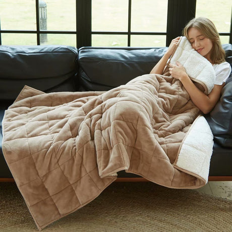 6.8Kg Sherpa Fleece Weighted Blanket - Beige - THROWS/BLANKETS - Beattys of Loughrea
