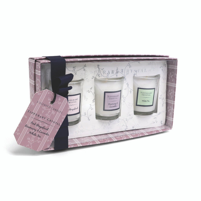 TIPPERARY CRYSTAL Set Three Mini Candles (Pink Grapefruit/Rosemary/White Tea) - CANDLES - Beattys of Loughrea