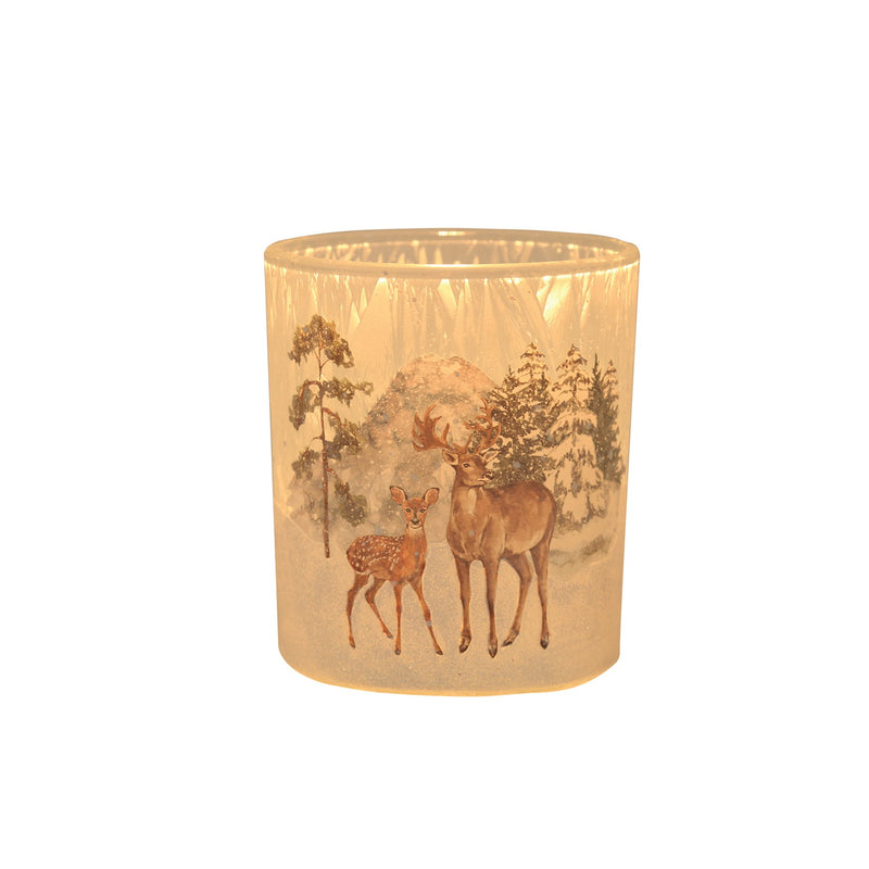 Reindeer in Forest Tealight Holder 10cm - CANDLE HOLDERS / Lanterns - Beattys of Loughrea