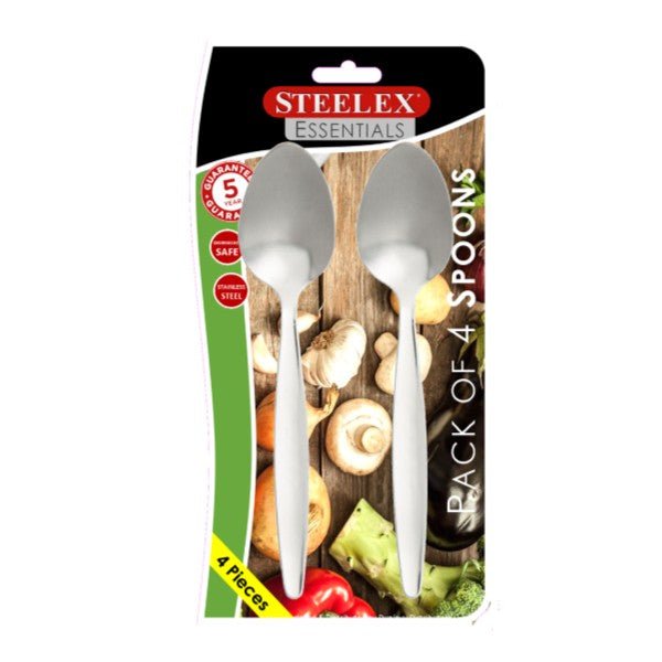 4 Carded Dessert Spoons Steelex Essentials - S/S CUTLERY LOOSE - Beattys of Loughrea