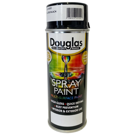 Douglas Spray Paint - Gloss Black 400ml - METAL PAINTS - Beattys of Loughrea