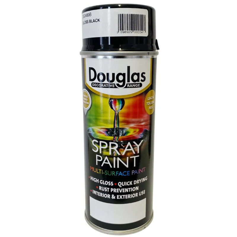 Douglas Spray Paint - Gloss Black 400ml - METAL PAINTS - Beattys of Loughrea
