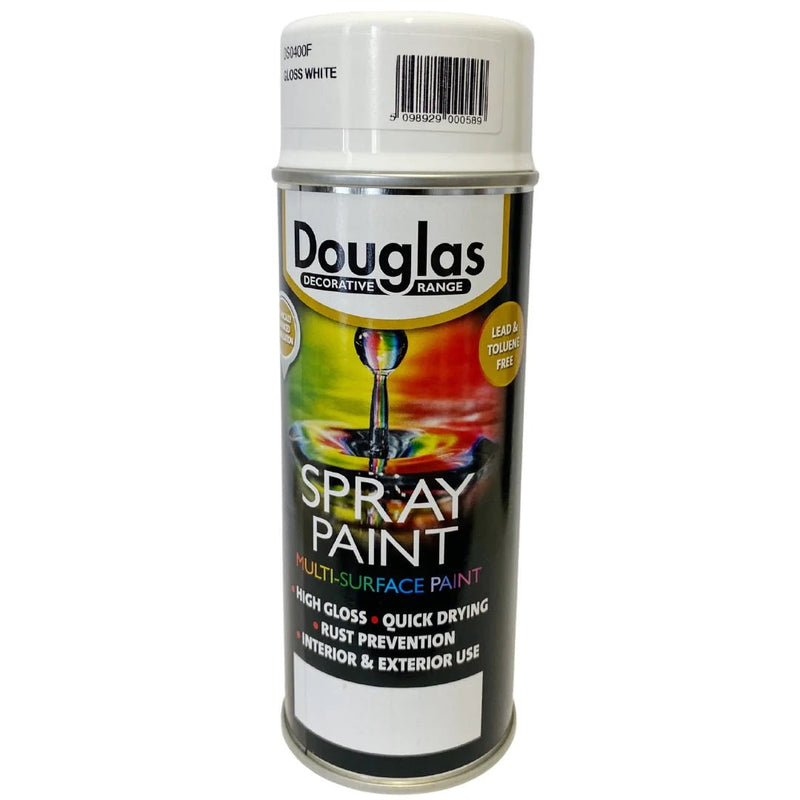 Douglas Spray Paint - Gloss White 400ml - METAL PAINTS - Beattys of Loughrea