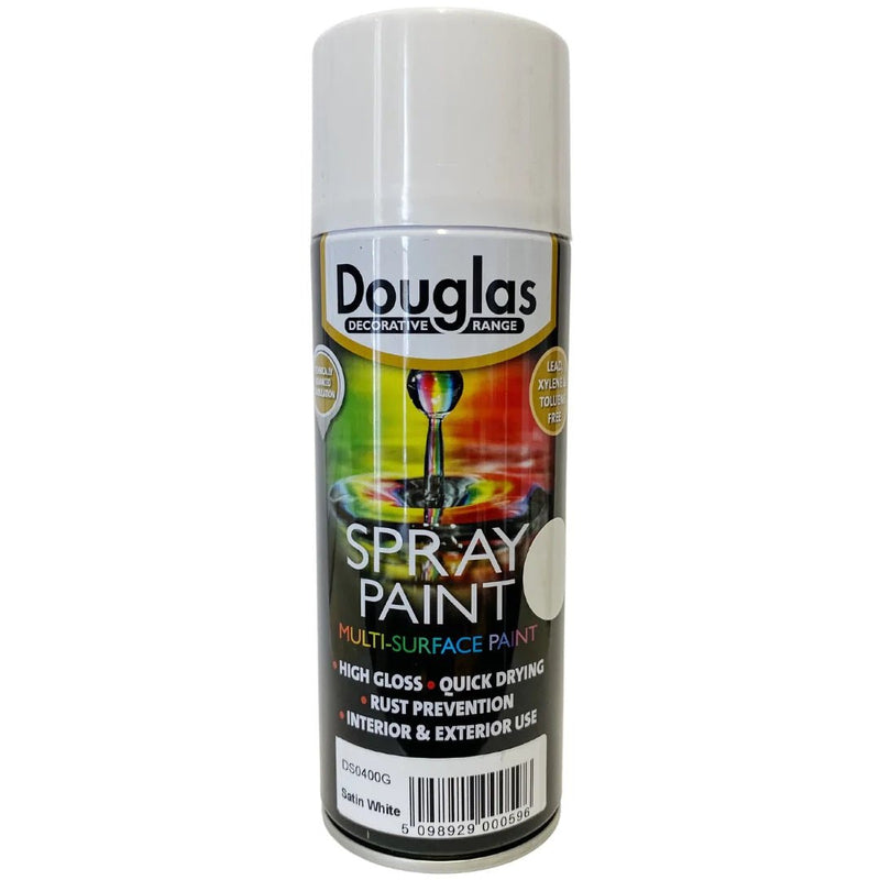 Douglas Spray Paint - Satin White 400ml - METAL PAINTS - Beattys of Loughrea