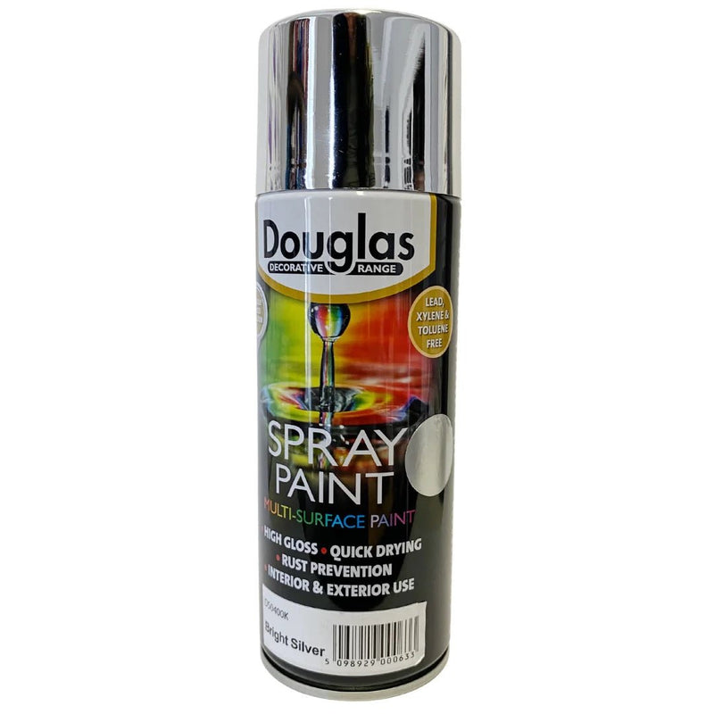 Douglas Spray Paint - Bright Silver 400ml - METAL PAINTS - Beattys of Loughrea