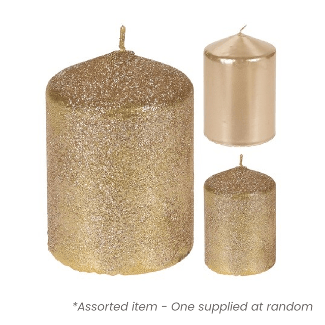Golden Candle 7x7x10cm* - XMAS CANDLES - Beattys of Loughrea