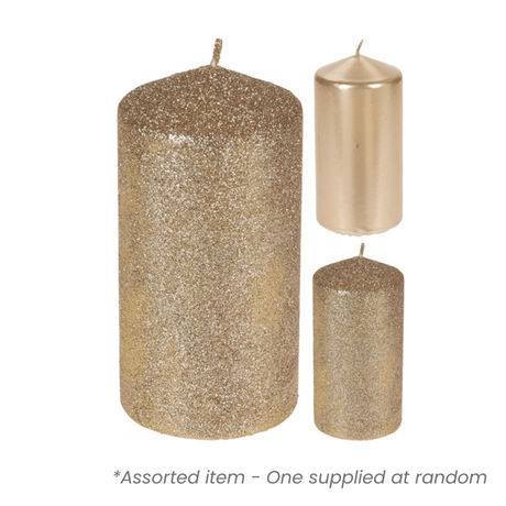 Golden Candle 7x7x14cm* - XMAS CANDLES - Beattys of Loughrea