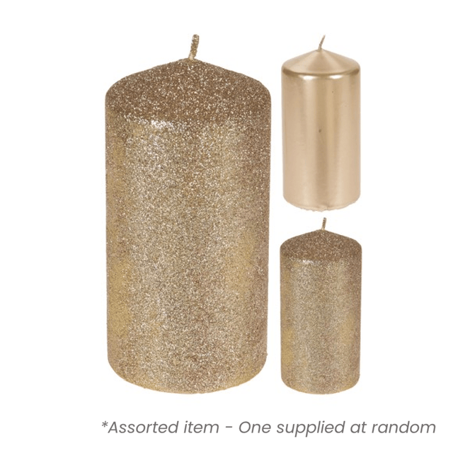 Golden Candle 7x7x14cm* - XMAS CANDLES - Beattys of Loughrea