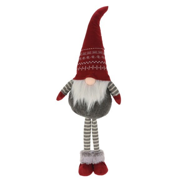 Red & Grey Standing Plush Gnome 55cm - XMAS SOFT DECOS - Beattys of Loughrea