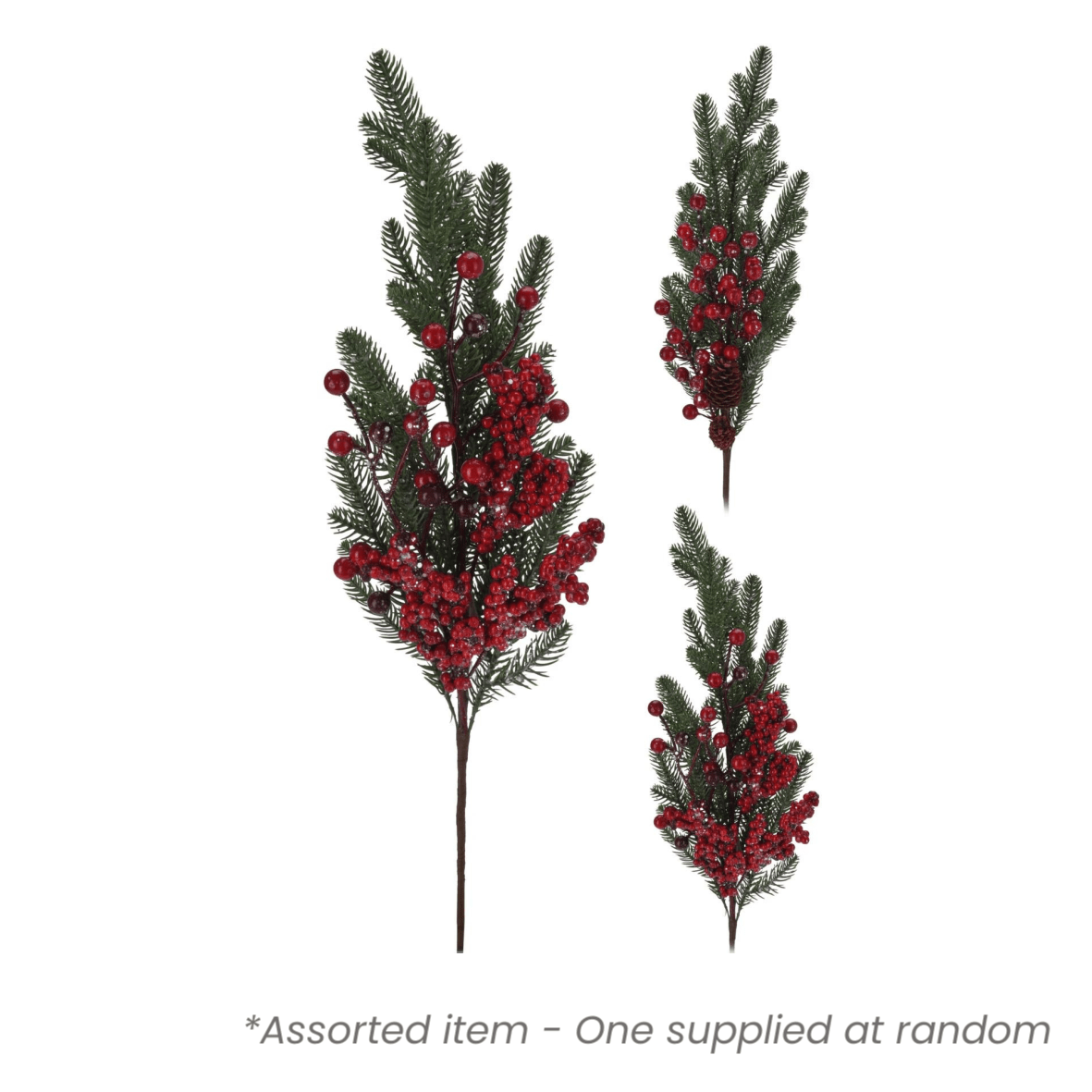 Christmas Branch with Red Berries & Glitter 50cm - XMAS BRANCHES/ TABLE DISPLAYS - Beattys of Loughrea
