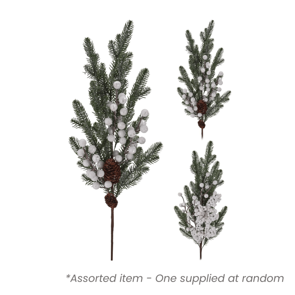 Christmas Branch with White Berries & Glitter 50cm - XMAS BRANCHES/ TABLE DISPLAYS - Beattys of Loughrea