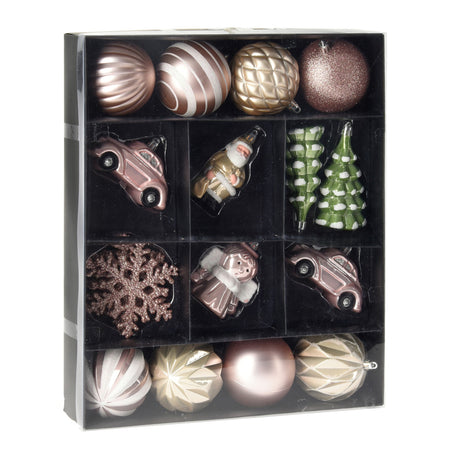 Hanging Christmas Decorations 20pc Pink Champagne & Green CAN223130 - XMAS BAUBLES - Beattys of Loughrea