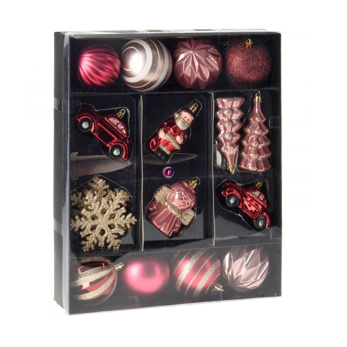 Hanging Christmas Decorations 20pc Burgundy Pink Gold CAN223140 - XMAS BAUBLES - Beattys of Loughrea