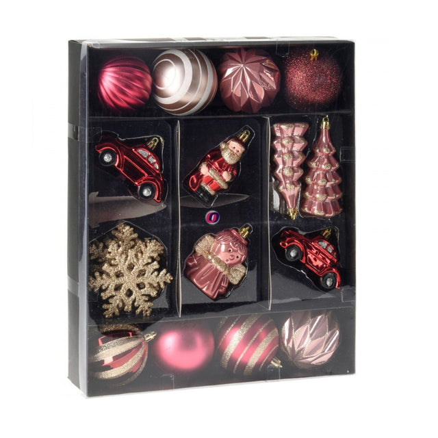 Hanging Christmas Decorations 20pc Burgundy Pink Gold CAN223140 - XMAS BAUBLES - Beattys of Loughrea