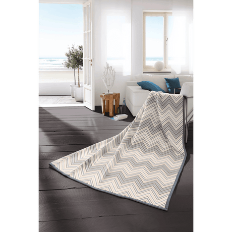 Biederlack Cotton Rich Blanket 150 x 200cm Zig Zag Blue - THROWS/BLANKETS - Beattys of Loughrea