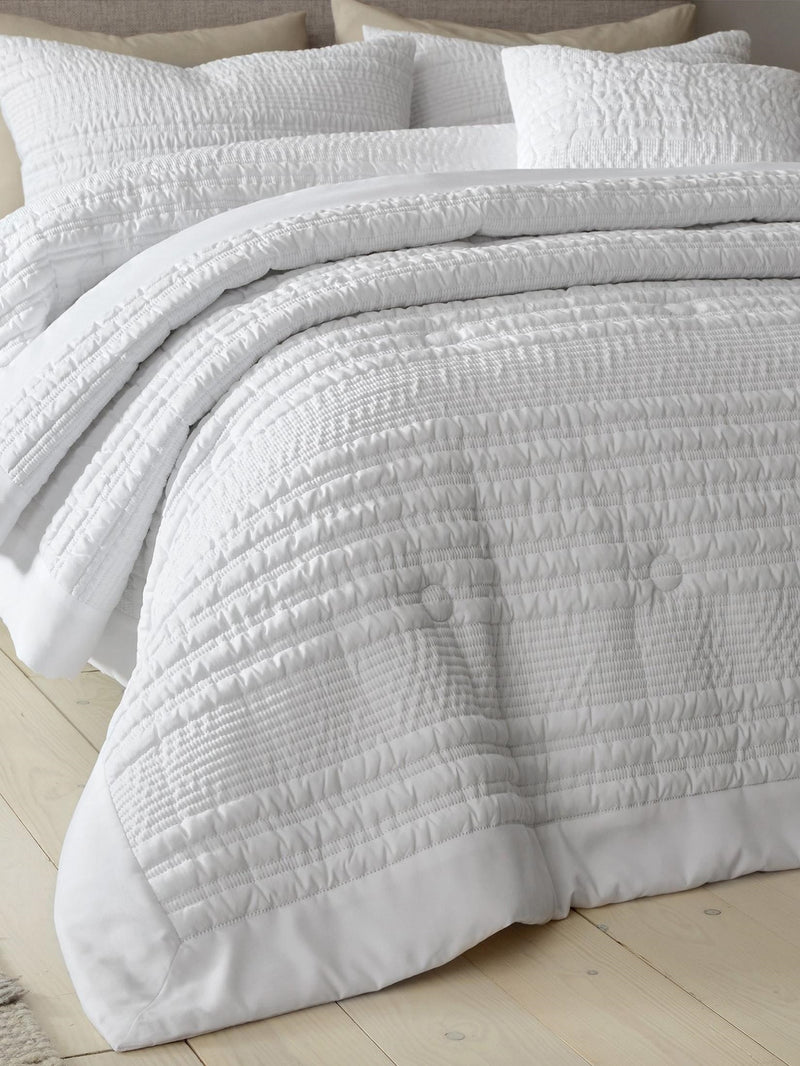 Catherine Lansfield Lennon Stripe White Bedspread 220 x 220cm - BED SPREADS/COVERS/QUILTS - Beattys of Loughrea