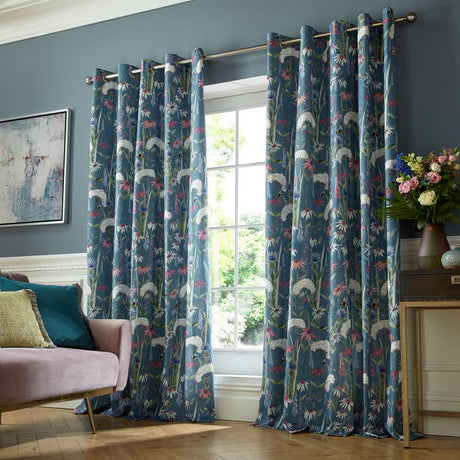 Hermione Indigo Eyelet Curtains 90 x 90 - CURTAINS - READY MADE - Beattys of Loughrea