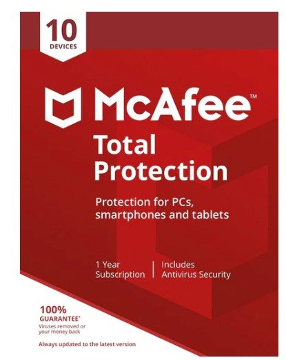 McAfee Total Protection- MTP00UNRXRAA | 10 Devices - 1 Year Subscription - SOFTWARE PACKAGES - Beattys of Loughrea