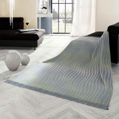 Biederlack Cotton Rich Blanket 140 x 180cm Curves Marine - THROWS/BLANKETS - Beattys of Loughrea