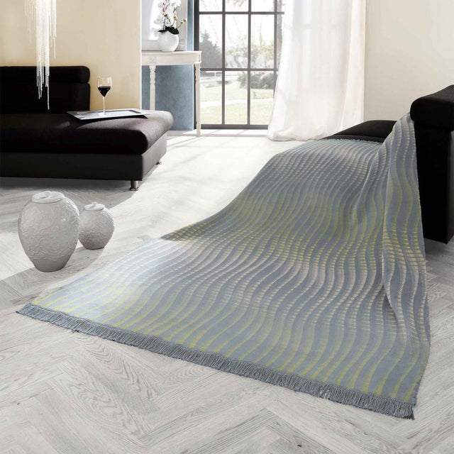 Biederlack Cotton Rich Blanket 140 x 180cm Curves Marine - THROWS/BLANKETS - Beattys of Loughrea