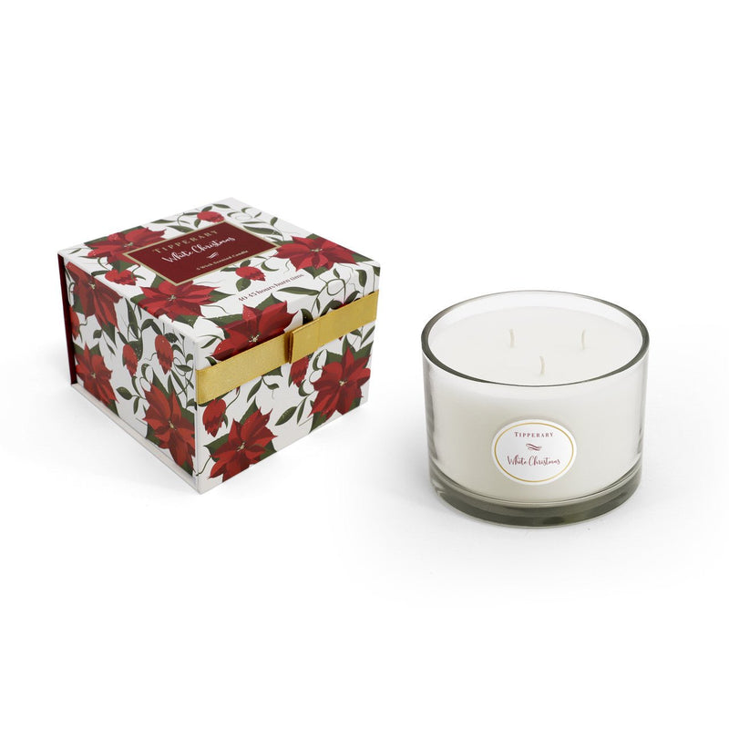 TIPPERARY CRYSTAL Poinsettia 3 Wick Candle - White Christmas - CANDLES - Beattys of Loughrea