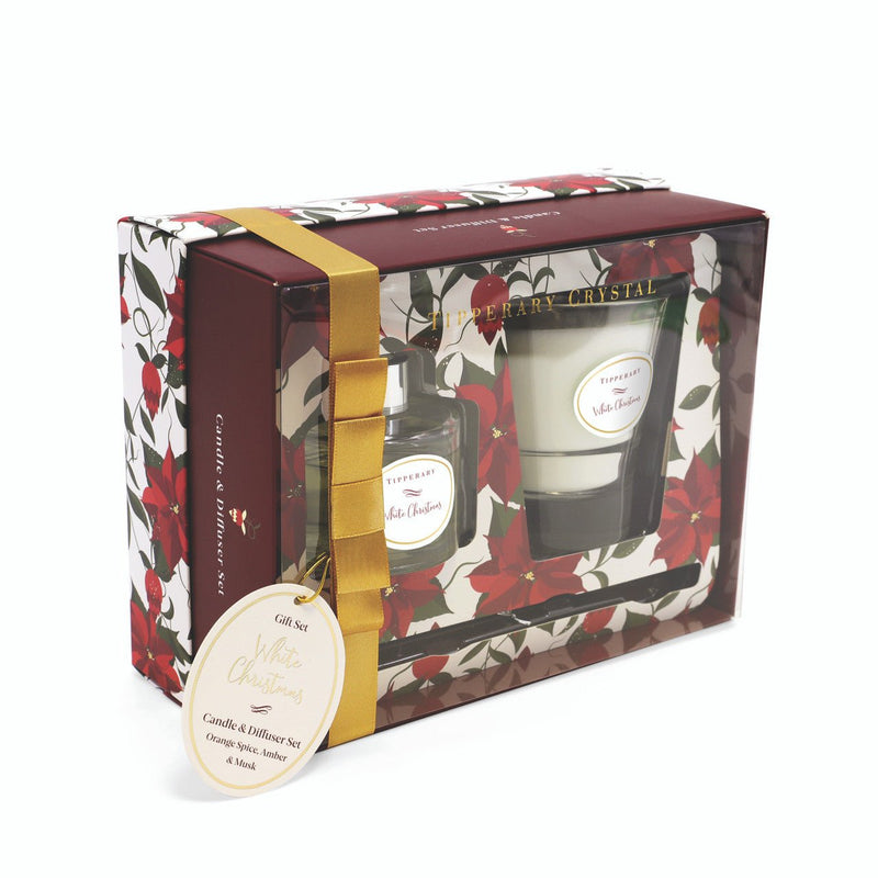 TIPPERARY CRYSTAL Poinsettia Candle & Diffuser Set - White Christmas - CANDLES - Beattys of Loughrea