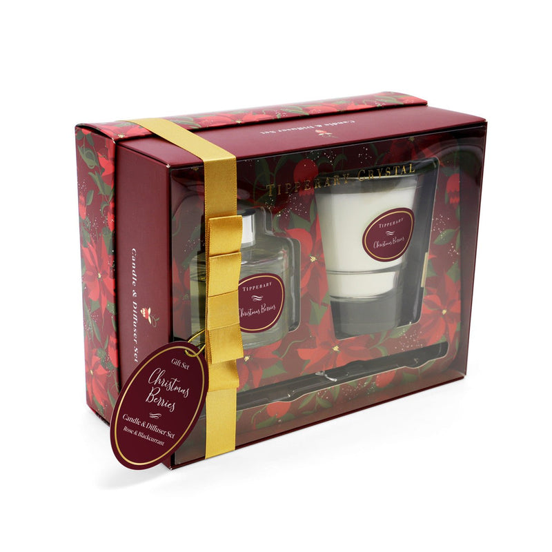 TIPPERARY CRYSTAL Poinsettia Candle & Diffuser Set - Christmas Berries - CANDLES - Beattys of Loughrea