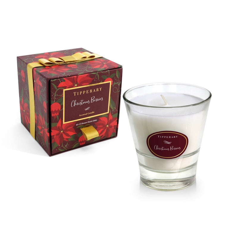 TIPPERARY CRYSTAL Poinsettia Tumbler Candle - Christmas Berries - CANDLES - Beattys of Loughrea