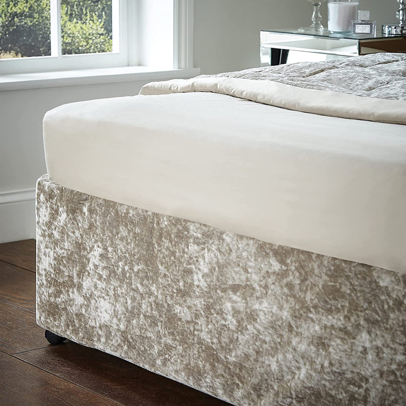 Catherine Lansfield Crushed Velvet Double Divan Base Wrap Natural - SHEETS/VALANCE/MATTRESS COVER - Beattys of Loughrea