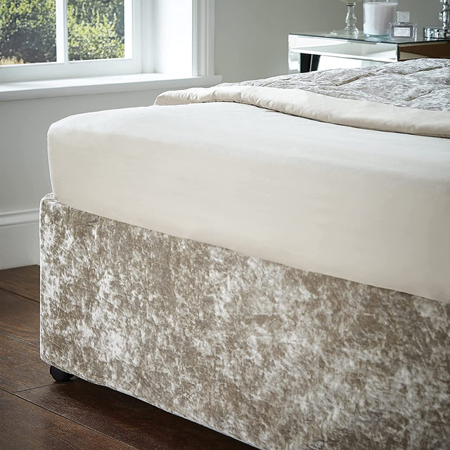 Catherine Lansfield Crushed Velvet Kingsize Divan Base Wrap Natural - SHEETS/VALANCE/MATTRESS COVER - Beattys of Loughrea