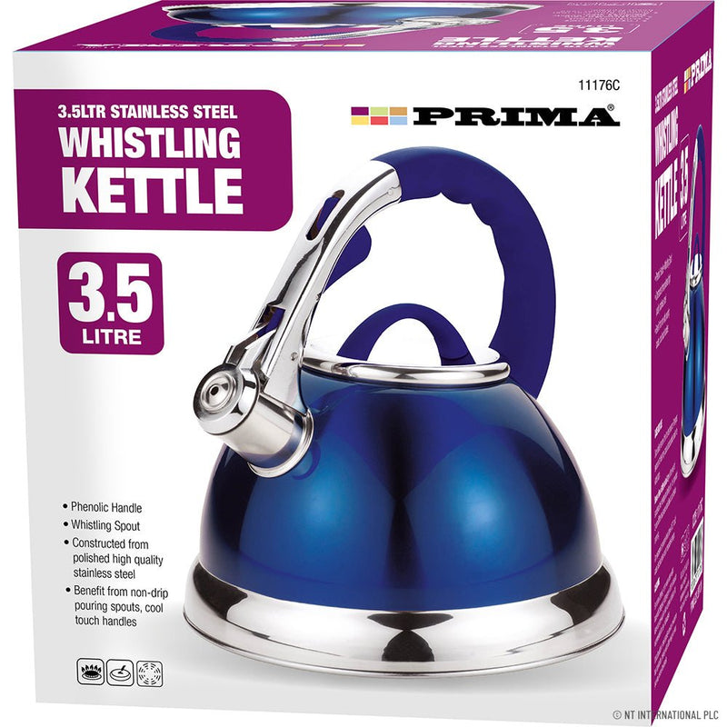 Stainless Steel Whistling Kettle Blue Colour 3.5L - S/STEEL KETTLES - Beattys of Loughrea