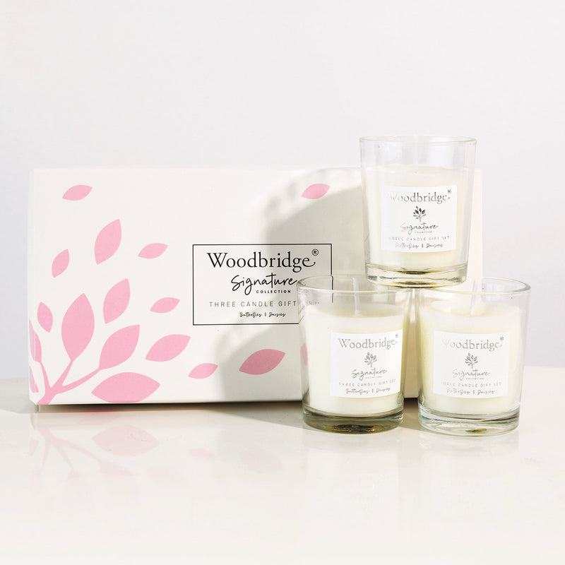 Butterflies on Daisies Boxed Three Votive Candle Set by Woodbridge 3x50g - CANDLES - Beattys of Loughrea