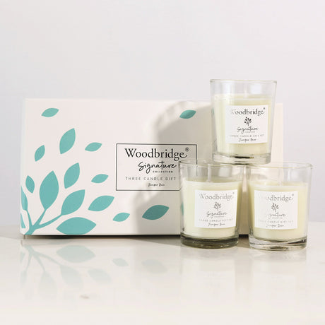 Juniper Rain Boxed Three Votive Candle Set by Woodbridge 3x50g - CANDLES - Beattys of Loughrea