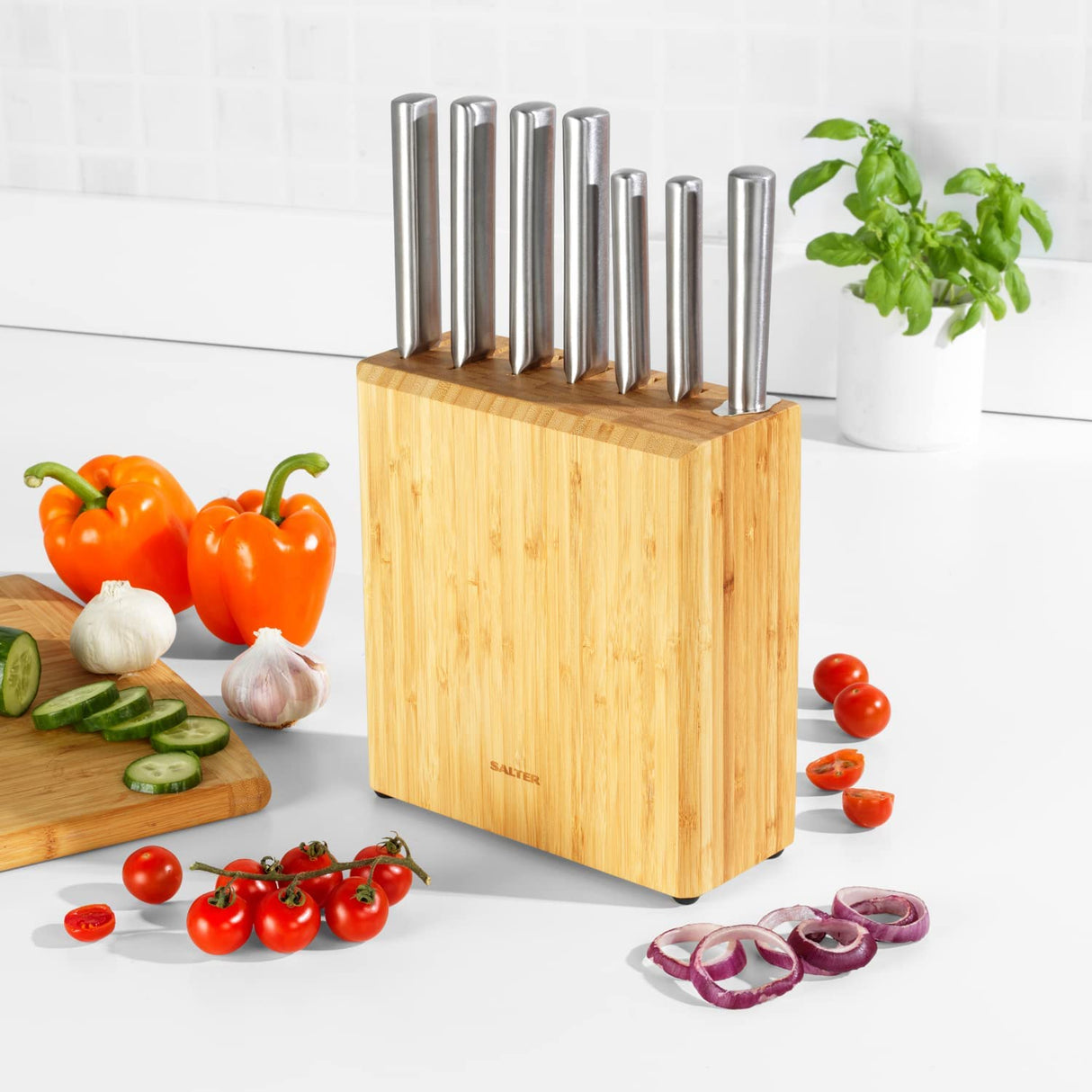 Salter 7 Pc Kitchen Knife Set with Bamboo Block - CUTLERY/KNIFE SET/BLOCK - Beattys of Loughrea