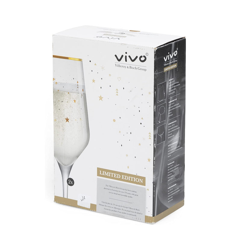 Vivo by Villeroy & Boch 2pk 252ml Gold Trim Chapagne Flutes - DRINKING GLASSES - Beattys of Loughrea
