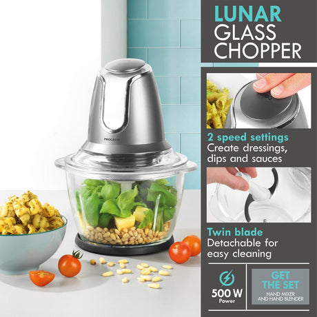 Progress Lunar Electric Glass Food Chopper, 1.2 L, Gun Metal - HAND BLENDERS CHOPPERS - Beattys of Loughrea