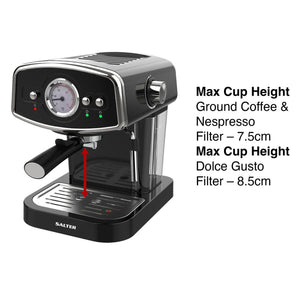 Salter 3 In 1 Barista Deluxe Coffee Machine with Milk Frothing Wand - COFFEE MAKERS / ACCESSORIES - Beattys of Loughrea