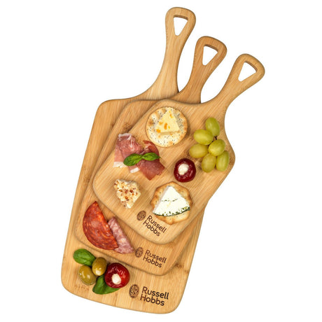 Russell Hobbs 3 Piece Bamboo Reversible Paddle Chopping Board Set - PLASTICS - STORAGE LUNCH BOX BEAKER - Beattys of Loughrea