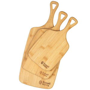 Russell Hobbs 3 Piece Bamboo Reversible Paddle Chopping Board Set - PLASTICS - STORAGE LUNCH BOX BEAKER - Beattys of Loughrea