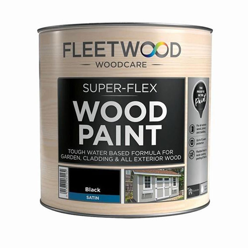 Fleetwood Super-Flex Opaque Wood Paint 1 Litre - Satin Black - VARNISHES / WOODCARE - Beattys of Loughrea